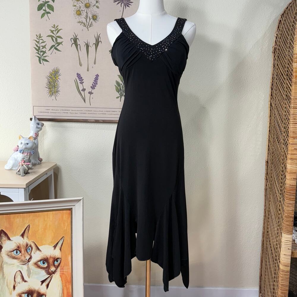 Vintage 90s Y2k Glitter Sequin Asymmetric Party Dress Romantic Sexy Dark Fairy M